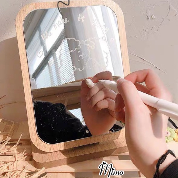 Gương gỗ Hàn Quốc - Gương để bàn trang điểm - Đồ decor vintage (không kèm bút)