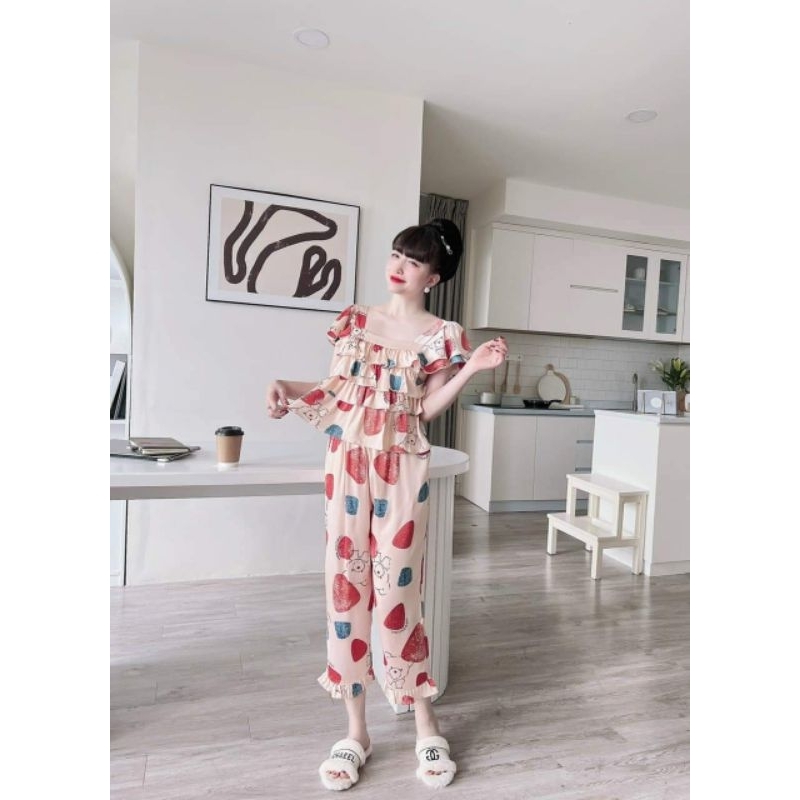 Đồ lụa lửng dễ thương đồ mặc nhà