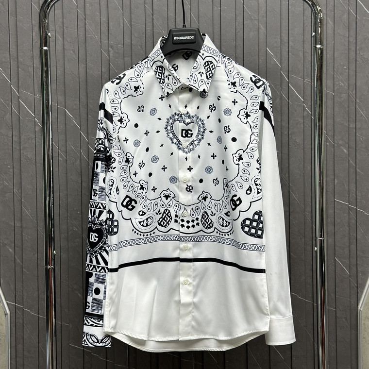 Áo sơ mi Dolce Gabbana họa tiết hoa tim logo DG LA 1-1 on web [ QC Man Bou ]