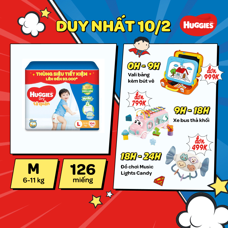 [HUGMAR33B-10% max 60k đơn 400k] Miếng lót sơ sinh NB1 Huggies Dry Tràm Trà Tự Nhiên 108 miếng