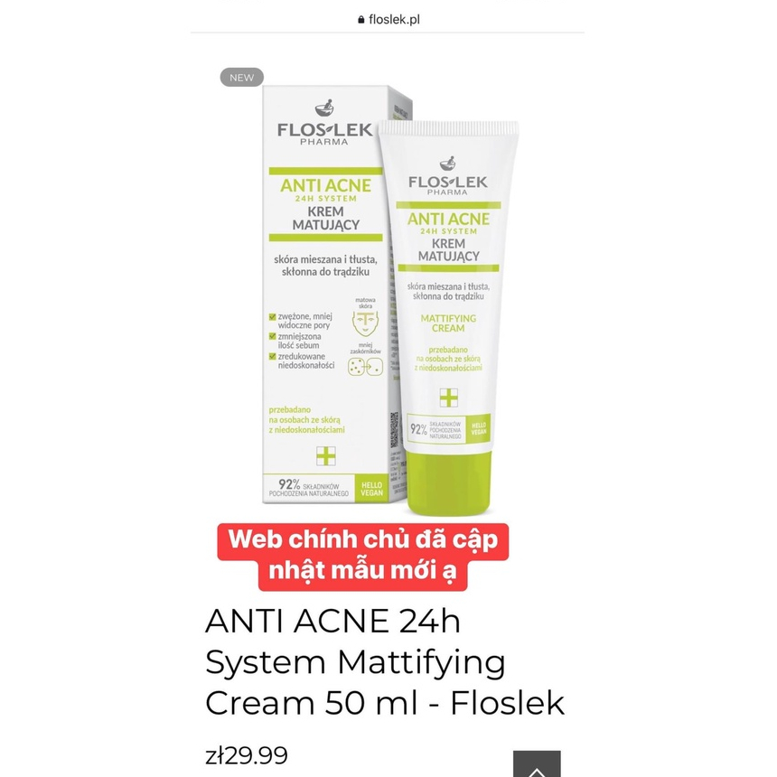 Kem dưỡng kiểm soát dầu nhờn Floslek Mattifying Cream 50ml