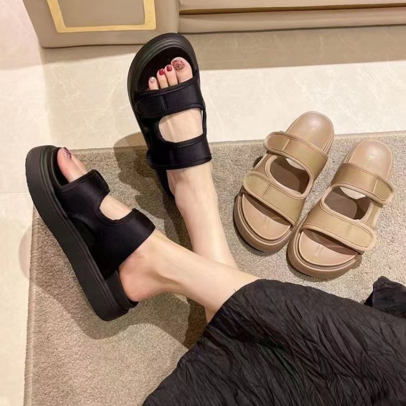 Dép lê quai dán đế cao 3cm màu nâu rêu hót nhất 2023 hàng quảng châu loại 1 kèm video quay tại shop