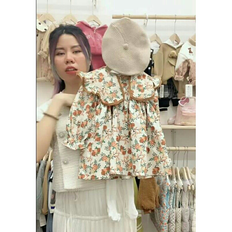 Váy nhung hoa nâu siêu xinh