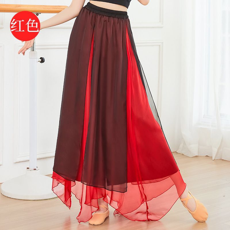 Set múa cổ trang đen đỏ với váy 3 lớp siêu đẹp bằng vải voan CB3