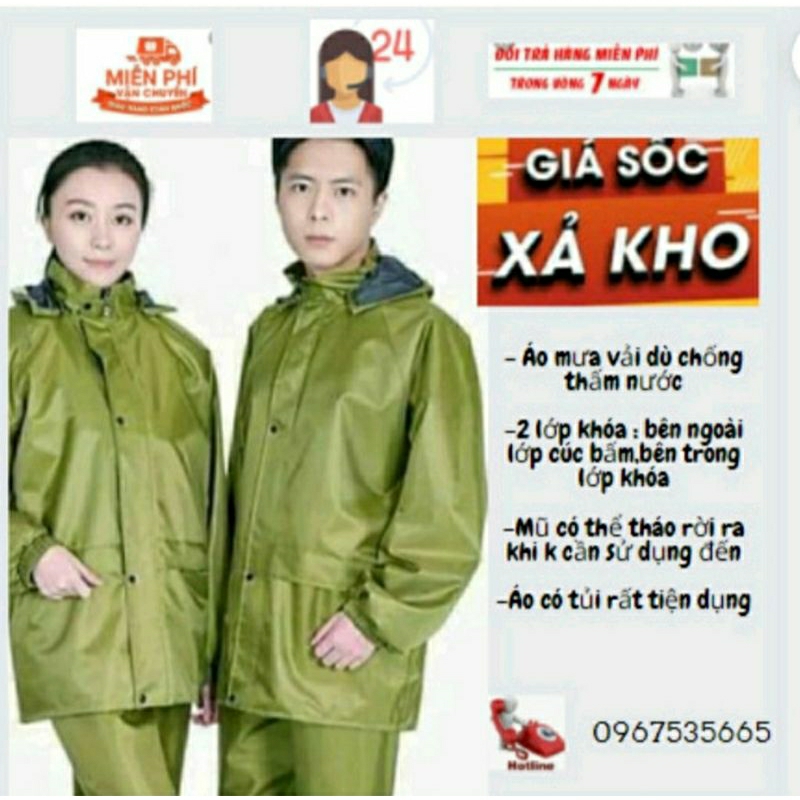 Áo mưa bộ quân đội xuất dư vải Dù tráng gương -Kèm ảnh +Video thật