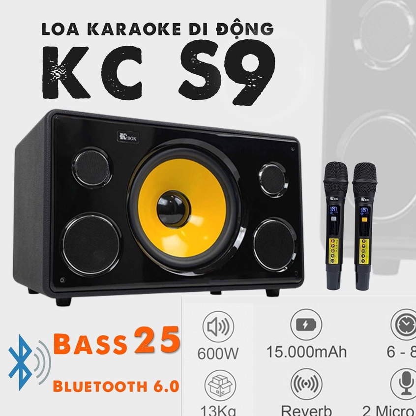 Loa karaoke bluetooth Di Động KCBOX S9 – bản nâng cấp 600w 2 micro  Bass sup 25cm, cho chất âm nội l