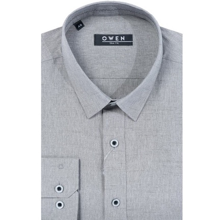 Áo sơ mi owen dài tay màu ghi slub slim fit vải nano AS230025D