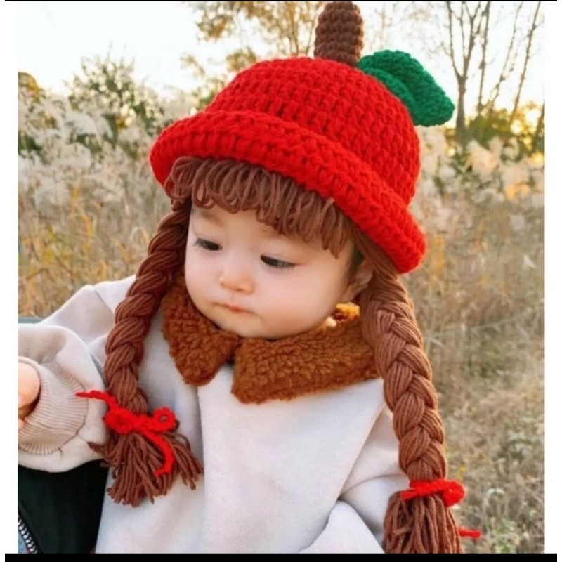 Nón len móc tay tóc giả cho bé iu