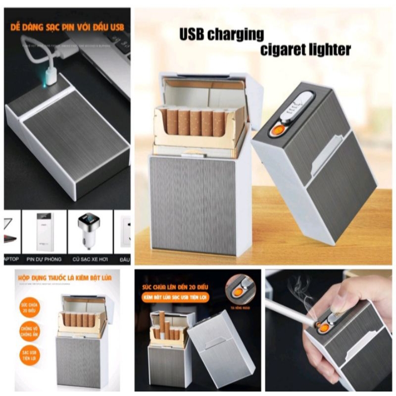 ĐẲNG CẤP VỚI HỘP ĐỰNG THUỐC LÁ KIÊM LUÔN BẬT LỬA HỘP QUẸT ĐIỆN THIẾT KẾ SANG TRỌNG MẪU ĐẸP