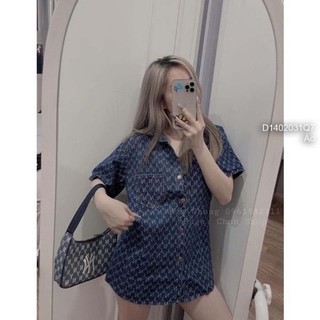 Áo sơ mi jean tay ngắn họa tiết chữ 1402