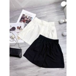 Quần short lưng cao xếp ly 2mau trắng/đen