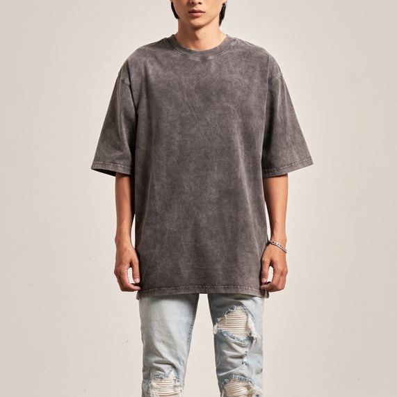 Áo thun wash axit trơn basic AMA, tay lỡ form oversize, unisex , chất thun dày dặn.
