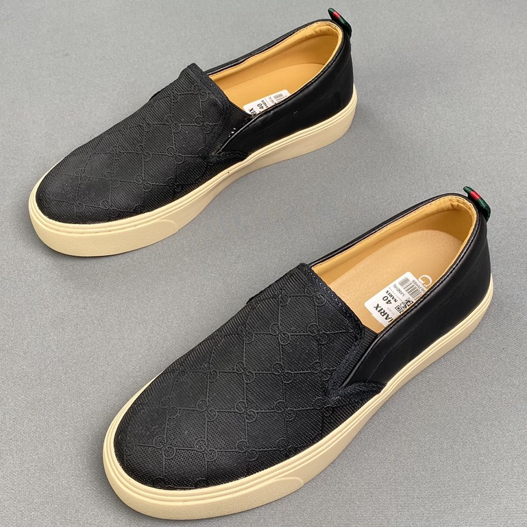 Giày Slip-on Cao Cấp Nam GC Black/Giày Nam Thời Trang Màu Đen Da Bò Tấm Đế Cao Su