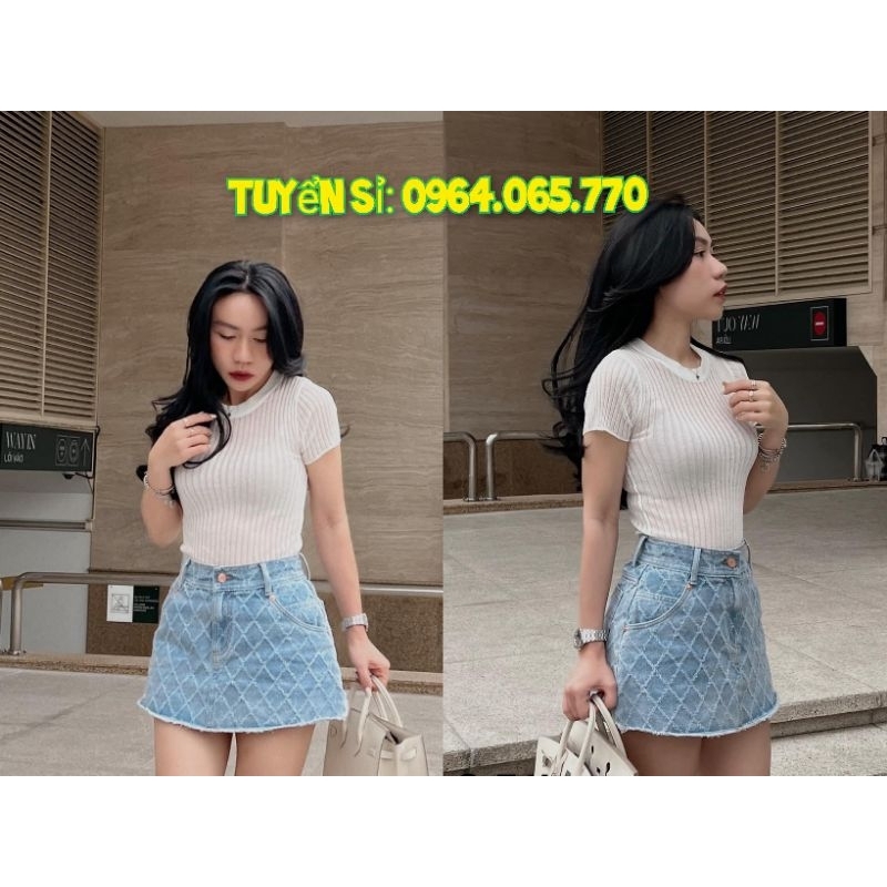 SET ÁO THUN PULL TRẮNG LAI BÀU + CHÂN VÁY JEAN