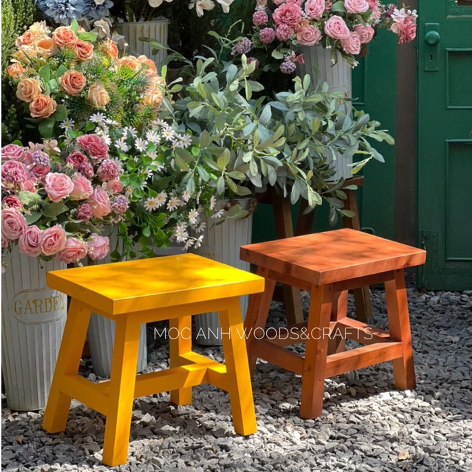 Ghế Đôn, Ghế Gỗ, Gỗ Chữ A Mặt Chữ Nhật, Chân Dáng Thẳng Decor Trang Trí Kích Thước 28x40cm