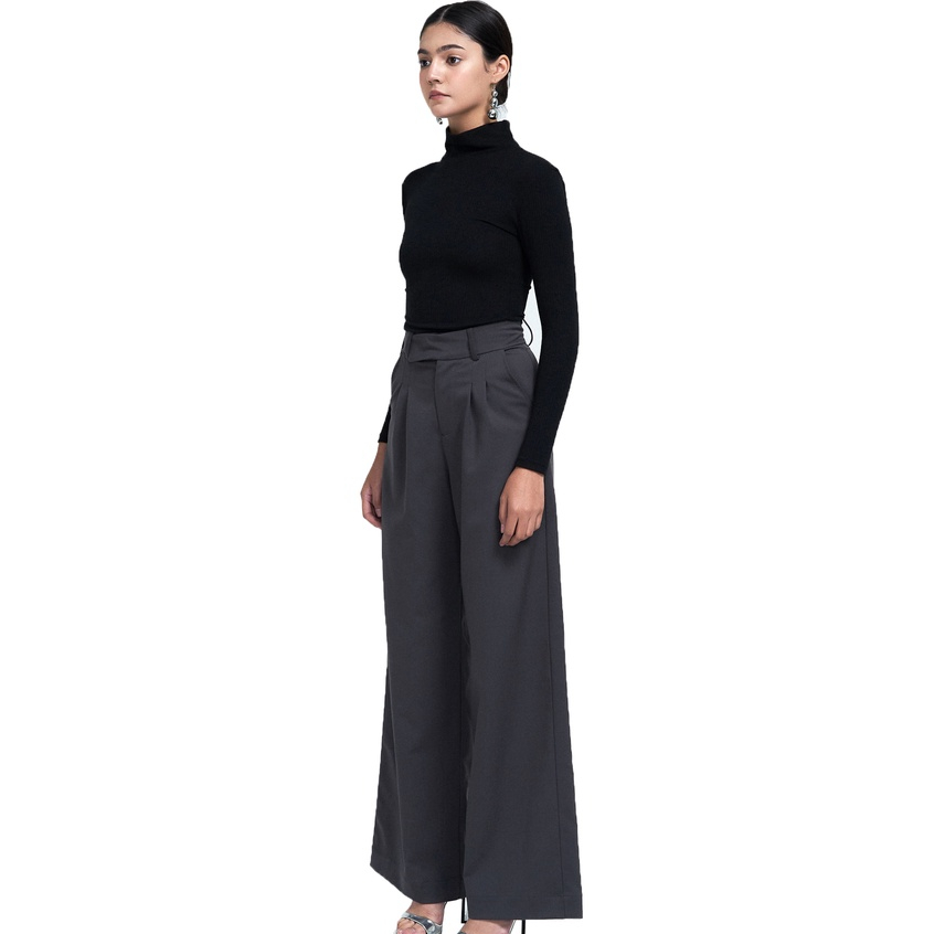 Quần tây nữ xếp ly nhẹ, màu xám, là min - GREY PLEATED TROUSERS