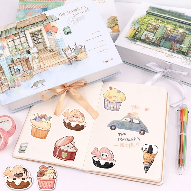 Set combo 40 miếng dán sticker động vật đồ ăn dễ thương animals food dán nón mũ bảo hiểm laptop vali sổ tay đàn guitar