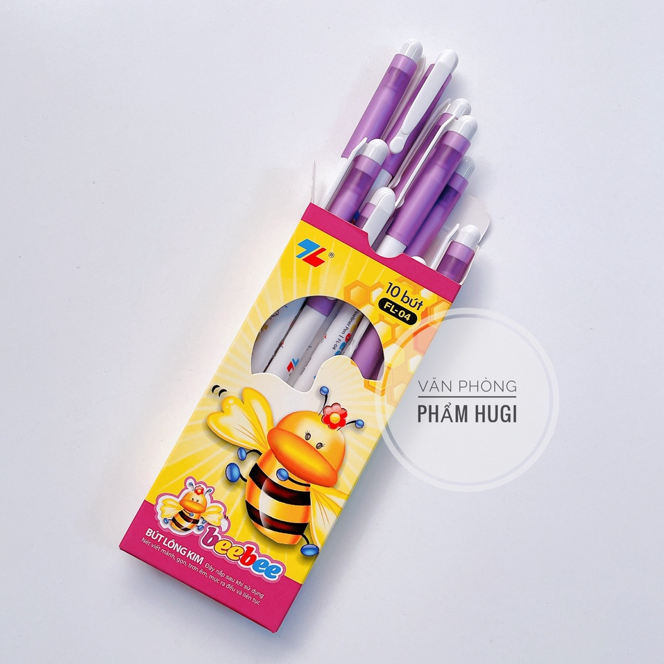 Hộp 10 cây bút lông kim Bee Bee FL-04 (Mực Tím) Ngòi 0.3mm dành cho học sinh