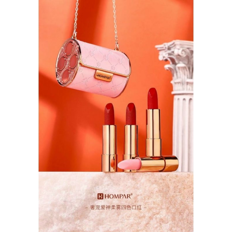Set son túi hồng 4 son môi Hompar