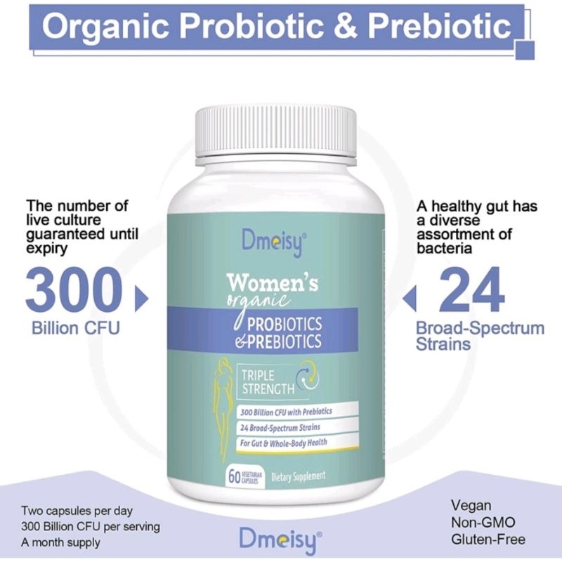 Viên 300 Tỷ Lợi Khuẩn Probiotic Cho Phụ Nữ Đẹp Da, Giảm Cân, Giảm Mụn, Tiêu Hóa Tốt Prebiotics Men Vi Sinh dmeisy