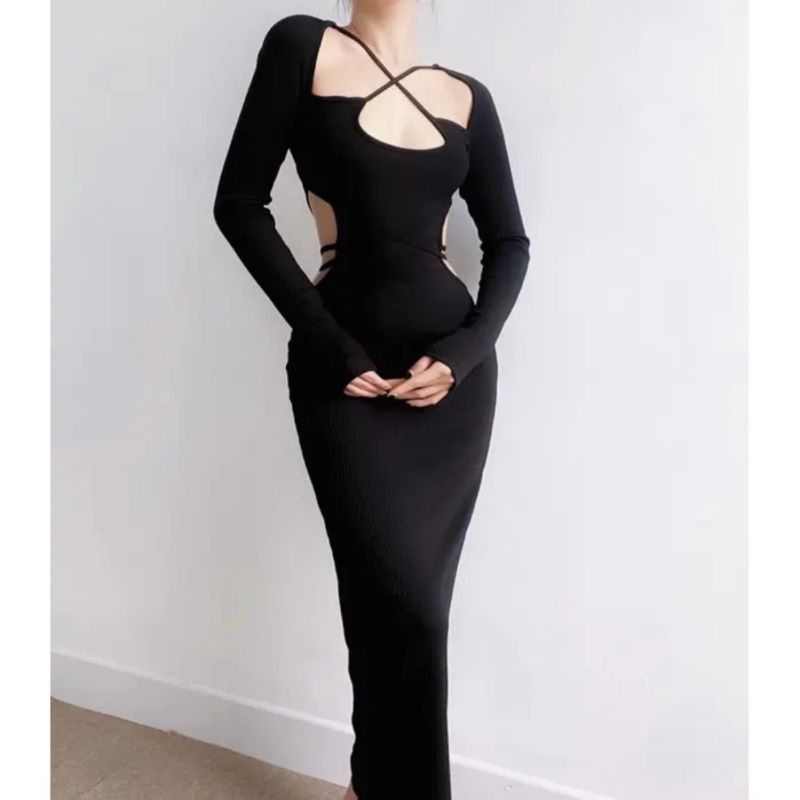 Đầm Body Yếm Khoét Eo Dáng Dài Chất Thun Gân Thời Trang Nữ Tiểu Thư Sang Chảnh Cá Tính Đi Chơi Dự Tiệc TV CLOTHING