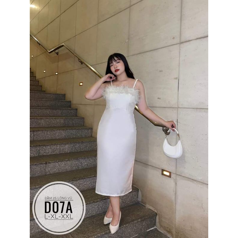 Bigsize - Đầm 2 Dây Lông Vũ