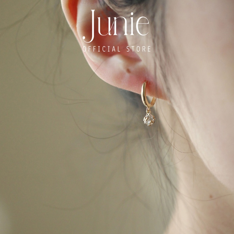 Bông Tai Bạc JUNIE, Dáng Tròn Đính Đá Zirconia Đơn Giản E-QUINN