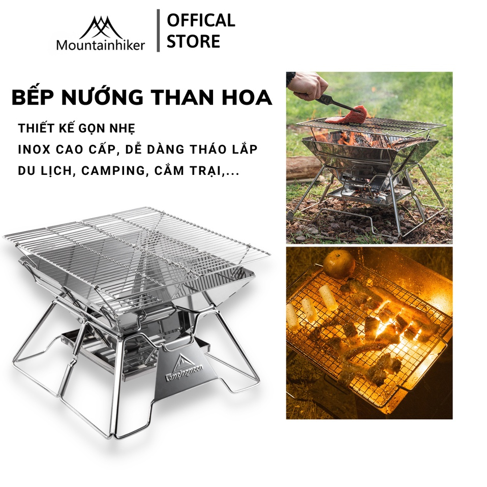 Bếp nướng BBQ không khói - Bếp nướng than hoa inox 304 - Cỡ vừa cho 4 đến 6 người 34x34cm - P002