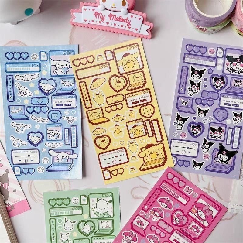 Sticker hình dán Sanrio Kuromi, Melody, Hellokitty, Cinamoroll, Pompompurin
