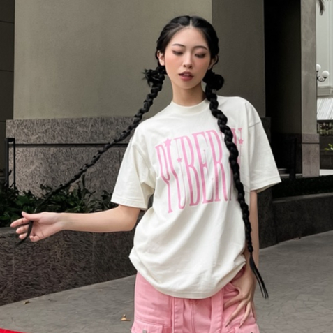 áo thun localbrand form rộng thoải mái đường phố PINK LOGO PUBERTY