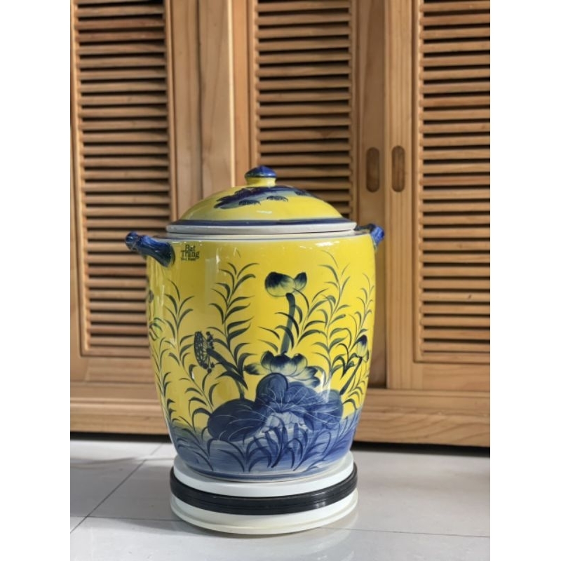 Chum đựng gạo Tài lộc 10kg, 15kg, 20kg tráng men trong, ngoài bóng mịn hàng chính hãng Bát Tràng