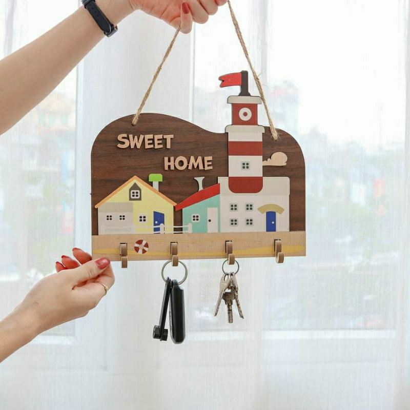 Bảng gỗ trang trí Sweet Home treo móc khóa...