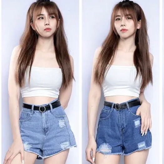 Quần Sọt Jean Nữ Cạp Cao Phối Rách Nhẹ Tôn Dáng LEE031Hình Tự Chụp Kèm Video