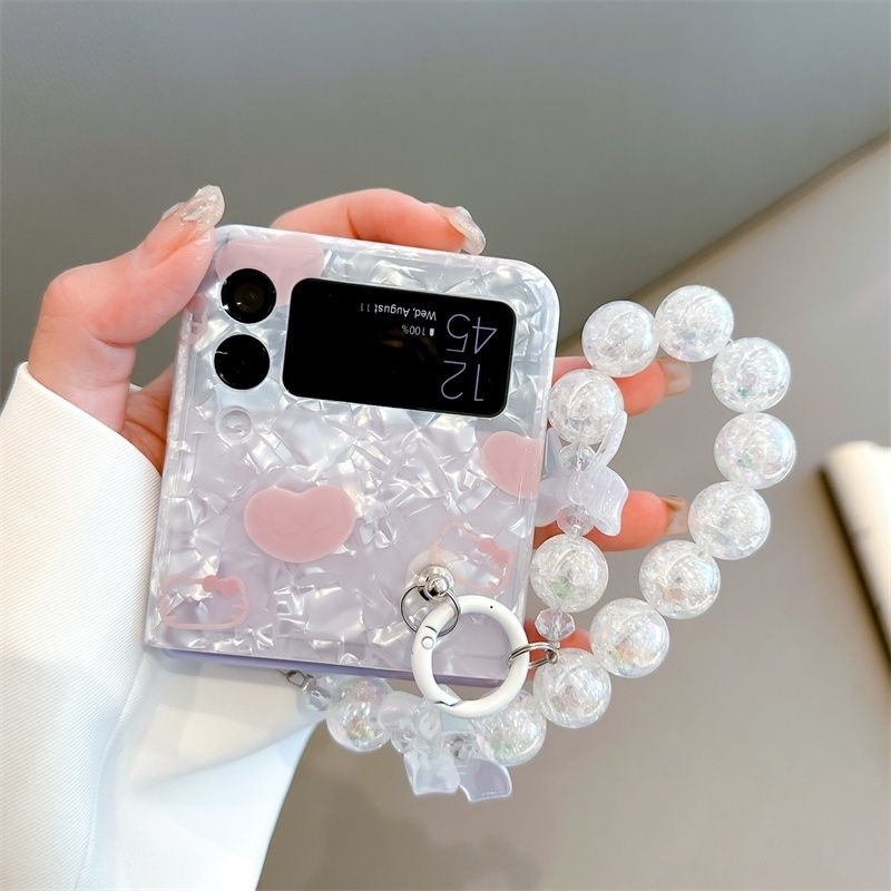 Ốp Z Flip 4 - Z Flip 3 - Z Flip3 - FLIP4 5G vân đá họa tiết dễ thương kèm dây đeo nơ mix charm tiểu thư cute