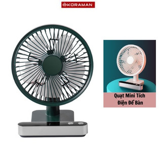 Quạt tích điện để bàn mini, quạt mini để bàn tiện lợi có 4 chế độ gió koraman