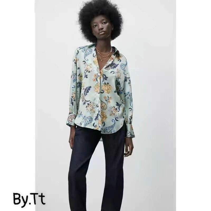 Áo sơmi lụa hoa lá hàng QCL1