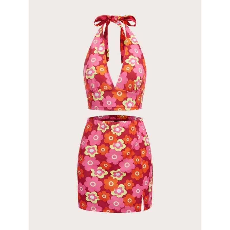 Set/ Bộ Áo 2 dây croptop + Chân váy style 90s họa tiết hoa phong cách mùa hè sôi động sexy hottrend 🧡