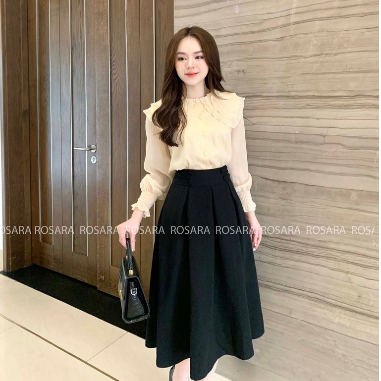 Áo Sơ Mi Be Tơ Dài Tay Bo Chun Thời Trang Nữ Rosara SM29