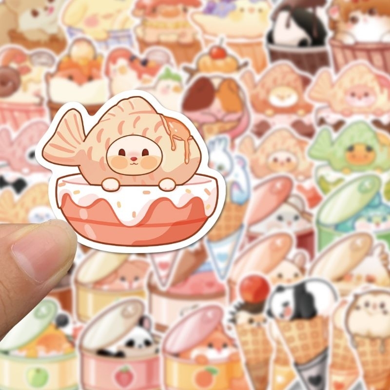 Set combo 40 miếng dán sticker động vật đồ ăn dễ thương animals food dán nón mũ bảo hiểm laptop vali sổ tay đàn guitar