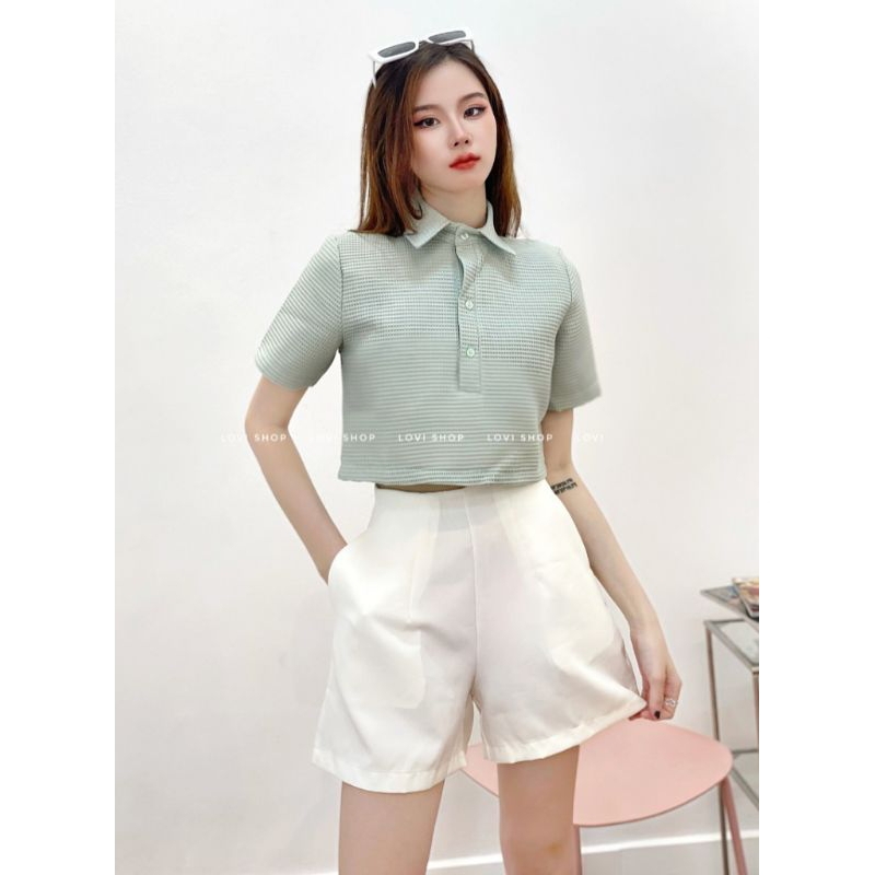 Áo polo croptop trắng zara xuất dư siêu xịn