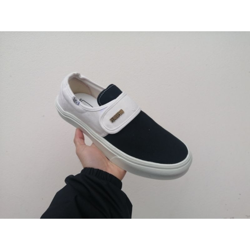 giày thể thao sneaker Van kẻ caro đen trắng Fog quai dán