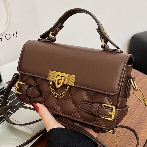 Túi xách nữ Quảng Châu dáng hộp khóa đồng gập quai xách Vintage sang trọng cao cấp