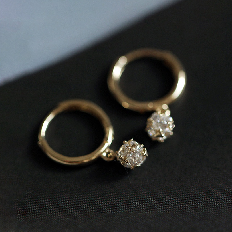 Bông Tai Bạc JUNIE, Dáng Tròn Đính Đá Zirconia Đơn Giản E-QUINN