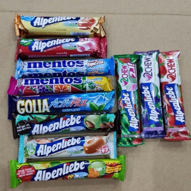 kẹo alpenliebe, mentos, golia thơm ngon chất lượng