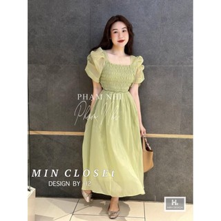 Đầm tơ tay bồng chun ngực nhiều màu