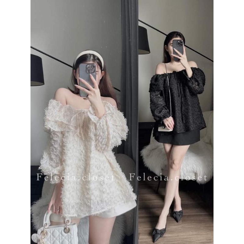 🌸🌸Áo trễ vai tơ lông bèo dài tay xinhh xỉu💯💯