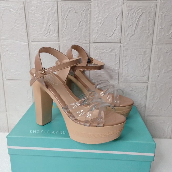 Giày sandal cao gót quai trong 12 phân đế đúc nguyên khối