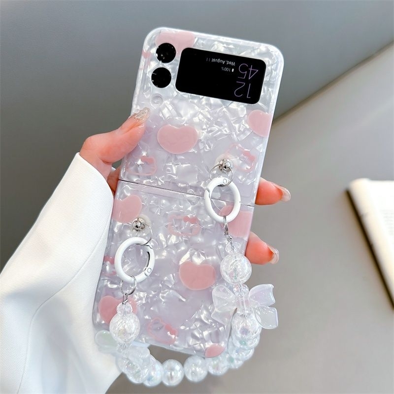 Ốp Z Flip 4 - Z Flip 3 - Z Flip3 - FLIP4 5G vân đá họa tiết dễ thương kèm dây đeo nơ mix charm tiểu thư cute