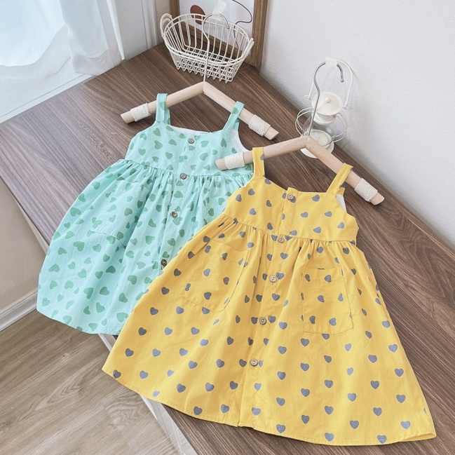 XẢ KHO LẺ SIZE {freeship} váy bé gái 2 dây trái tim siêu xinh, mặc hè đi biển cực mát, đủ size 8-26kg