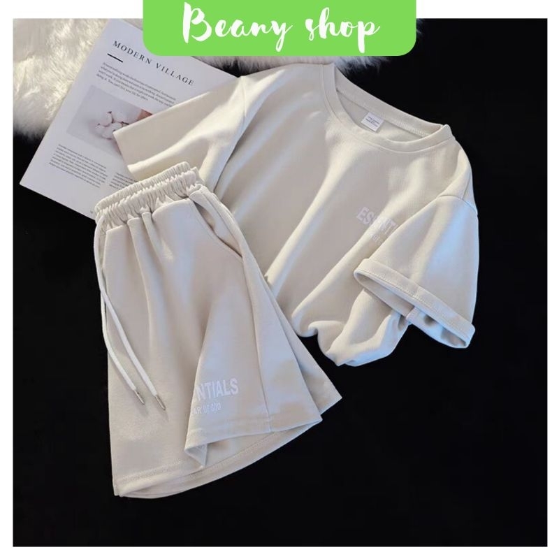 Set áo thun kèm quần lửng chất nỉ, bộ thụng unisex chất nỉ